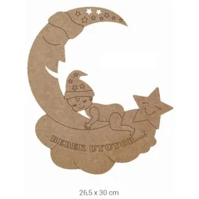 L161 Ahşap Aydede Bebek Uyuyor Kapı Süsü Boyanabilir Obje